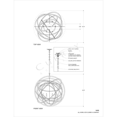 Currey & Company 9488 Genesis Orb 6 Light Chandelier in Black Iron 3