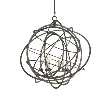 Currey & Company 9488 Genesis Orb 6 Light Chandelier in Black Iron 1