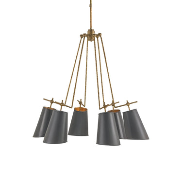 Currey & Company 9503 Jean-Louis 6 Light Chandelier in Old Brass/Marbella Black/Contemporary Gold Leaf 1