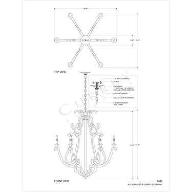 Currey & Company 9636 Durand 6 Light Chandelier in Portland/Old Iron 5