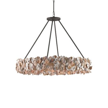 Currey & Company 9672 Oyster 8 Light Chandelier in Textured Bronze/Natural 1