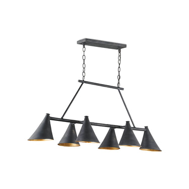 Currey & Company 9841 Culpepper Rectangular 6 Light Chandelier in French Black/Contemporary Gold Leaf - Crescent Harbor