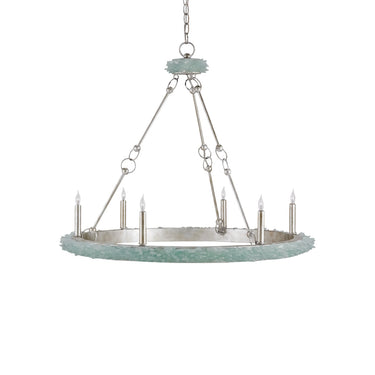 Currey & Company 9870 Tidewater 6 Light Chandelier in Silver Granello/Seaglass 1