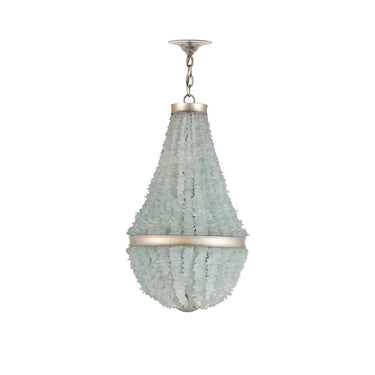 Currey & Company 9966 Platea 3 Light Chandelier in Contemporary Silver Leaf/Seaglass - Crescent Harbor