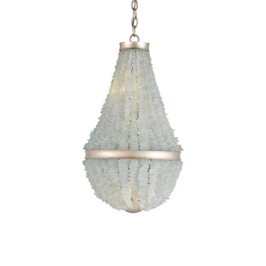 Currey & Company 9966 Platea 3 Light Chandelier in Contemporary Silver Leaf/Seaglass - Crescent Harbor