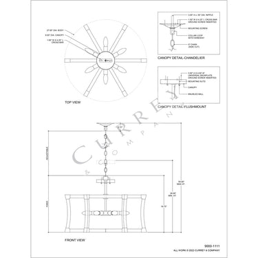 Currey & Company Bastian 27" Sandstone 6-Light Convertible Semi-Flush Mount 7