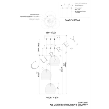 Currey & Company Beehive 3-Light Round Multi-Drop Pendant 4