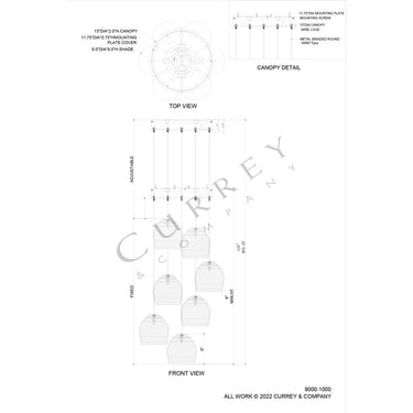 Currey & Company Beehive 7-Light Round Multi-Drop Pendant 4
