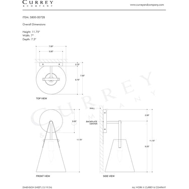Currey & Company Bronwen Bath 1-Light Wall Sconce 12