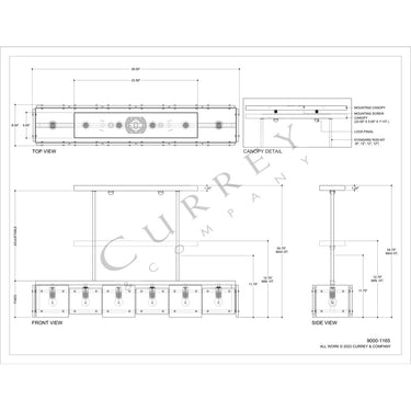 Currey & Company Countervail 39.5" Cast Glass 6-Light Rectangular Chandelier 6