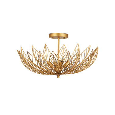 Currey & Company Leaflace 26" Gold 4-Light Semi-Flush Mount 3