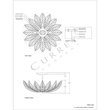 Currey & Company Leaflace 26" Gold 4-Light Semi-Flush Mount 4
