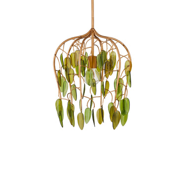 Currey & Company Midsummer 16" Green Leaves 1-Light Pendant 3