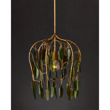 Currey & Company Midsummer 16" Green Leaves 1-Light Pendant 5