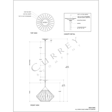 Currey & Company Plunge 18" Wood 1-Light Pendant 7