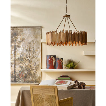 Currey & Company Teahouse 32.25" Rattan 8-Light Convertible Chandelier 8