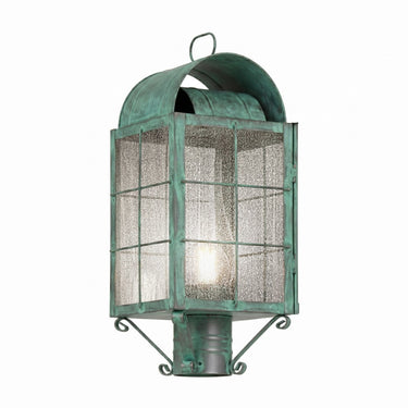 Durham Post Lantern shown in the Verde Green finish with a Seedy shade - 9120-H-VG-SDY-C