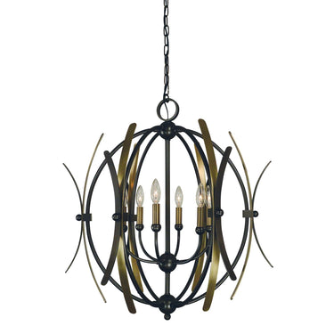 Framburg 5055 MB/AB Monique 6-Light Dining Chandelier in Mahogany Bronze with Antique Brass Accents