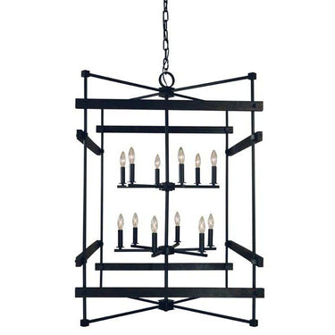 Framburg 5278 MBLACK Rustic Chic 12-Light Chandelier in Matte Black - Crescent Harbor
