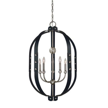 Framburg 5315 BN/MBLACK Urban Craftsman 5-Light Dining Chandelier in Brushed Nickel/Matte Black - Crescent Harbor