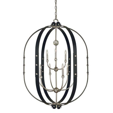 Framburg 5319 BN/MBLACK Urban Craftsman 5-Light Chandelier in Brushed Nickel/Matte Black - Crescent Harbor