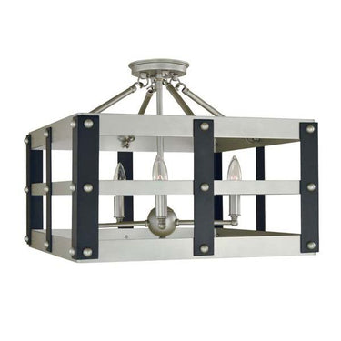 Framburg 5344 SP/MBLACK Metro Artisan 5-Light Semi-Flush Mount in Satin Pewter/Matte Black - Crescent Harbor