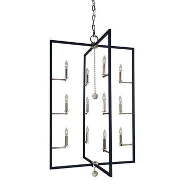 Framburg 5369 PN/MBLACK Minimalist Elegant 12-Light Foyer Chandelier in Polished Nickel/Matte Black - Crescent Harbor