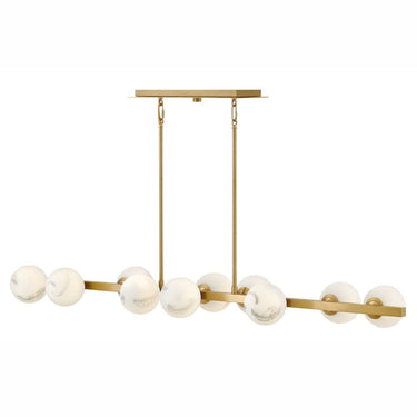 Fredrick Ramond Selene Large Ten Light Linear Pendant in Lacquered Brass Finish 