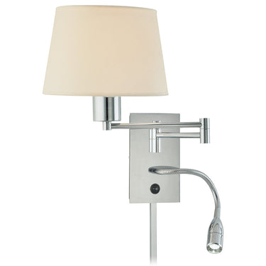 George Kovacs P478-077 1+1-Light LED Swing Arm Wall Sconce in White Fabric Shade 1