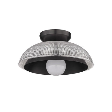 Golden Lighting 0309-FM BCB-RPG Crawford Flush Mount in Brushed Champagne Bronze with Retro Prism Glass Shade - Crescent Harbor