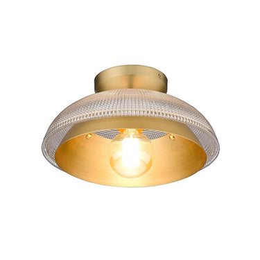 Golden Lighting 0309-FM BCB-RPG Crawford Flush Mount in Brushed Champagne Bronze with Retro Prism Glass Shade - Crescent Harbor