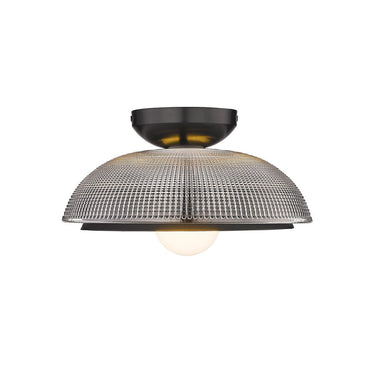 Golden Lighting 0309-FM BCB-RPG Crawford Flush Mount in Brushed Champagne Bronze with Retro Prism Glass Shade - Crescent Harbor