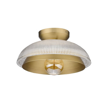 Golden Lighting 0309-FM BCB-RPG Crawford Flush Mount in Brushed Champagne Bronze with Retro Prism Glass Shade - Crescent Harbor