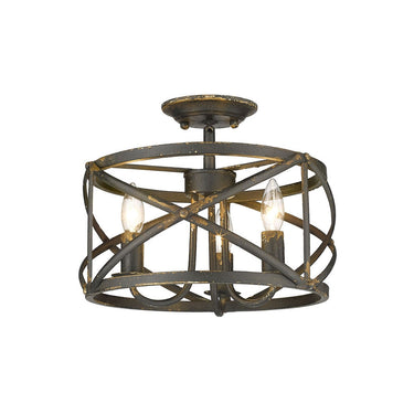 Golden Lighting 0890-SF ABI Alcott Semi-Flush in Antique Black Iron - Crescent Harbor