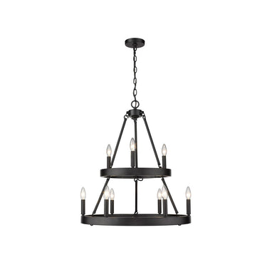 Golden Lighting 1017-36 BLK Alastair 2 Tier - 9 Light Chandelier in Matte Black - Crescent Harbor