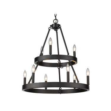 Golden Lighting 1017-36 BLK Alastair 2 Tier - 9 Light Chandelier in Matte Black - Crescent Harbor