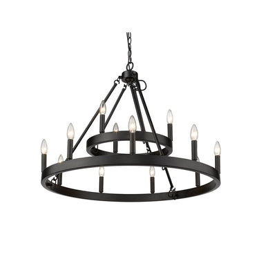 Golden Lighting 1017-39 BLK Alastair 2 Tier - 12 Light Chandelier in Matte Black - Crescent Harbor