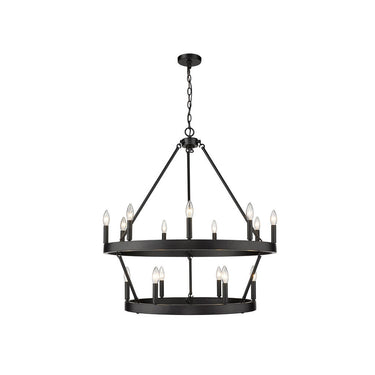 Golden Lighting 1017-96 BLK Alastair 2 Tier - 15 Light Chandelier in Matte Black - Crescent Harbor
