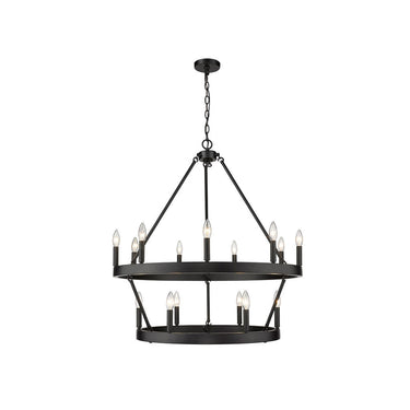 Golden Lighting 1017-96 BLK Alastair 2 Tier - 15 Light Chandelier in Matte Black - Crescent Harbor