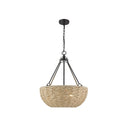 Golden Lighting 1073-4P BLK Hathaway 4 Light Pendant in Matte Black with Woven Hemp Rope Shade - Crescent Harbor