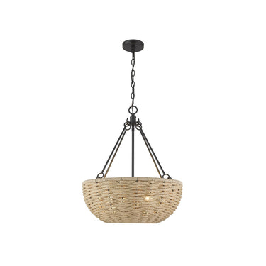 Golden Lighting 1073-4P BLK Hathaway 4 Light Pendant in Matte Black with Woven Hemp Rope Shade - Crescent Harbor