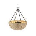Golden Lighting 1073-4P BLK Hathaway 4 Light Pendant in Matte Black with Woven Hemp Rope Shade - Crescent Harbor