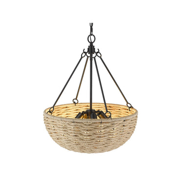 Golden Lighting 1073-4P BLK Hathaway 4 Light Pendant in Matte Black with Woven Hemp Rope Shade - Crescent Harbor