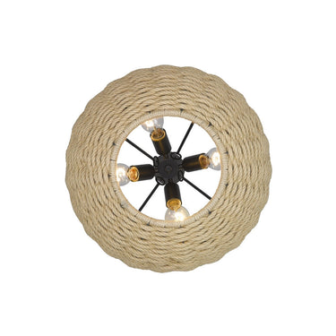 Golden Lighting 1073-4P BLK Hathaway 4 Light Pendant in Matte Black with Woven Hemp Rope Shade - Crescent Harbor