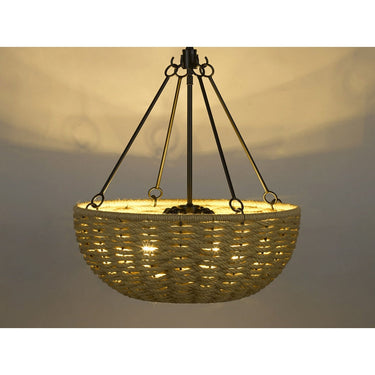 Golden Lighting 1073-4P BLK Hathaway 4 Light Pendant in Matte Black with Woven Hemp Rope Shade - Crescent Harbor