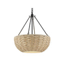 Golden Lighting 1073-4P BLK Hathaway 4 Light Pendant in Matte Black with Woven Hemp Rope Shade - Crescent Harbor