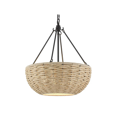 Golden Lighting 1073-4P BLK Hathaway 4 Light Pendant in Matte Black with Woven Hemp Rope Shade - Crescent Harbor