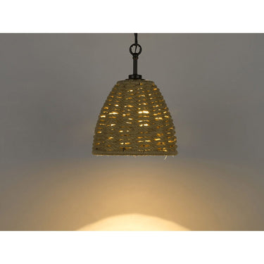 Golden Lighting 1073-M1L BLK Hathaway Mini Pendant in Matte Black with Woven Hemp Rope Shade - Crescent Harbor