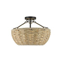 Golden Lighting 1073-SF BLK Hathaway Semi-Flush in Matte Black with Woven Hemp Rope Shade - Crescent Harbor