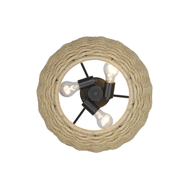 Golden Lighting 1073-SF BLK Hathaway Semi-Flush in Matte Black with Woven Hemp Rope Shade - Crescent Harbor